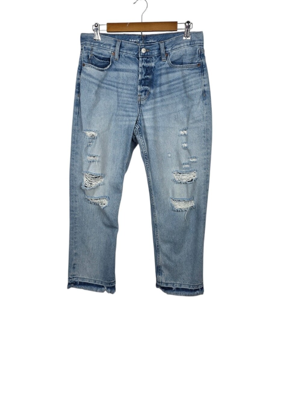 Old Navy Jeans Sz 8 Slouchy Straight Distressed Button Fly Raw Hem Denim‎ Cotton